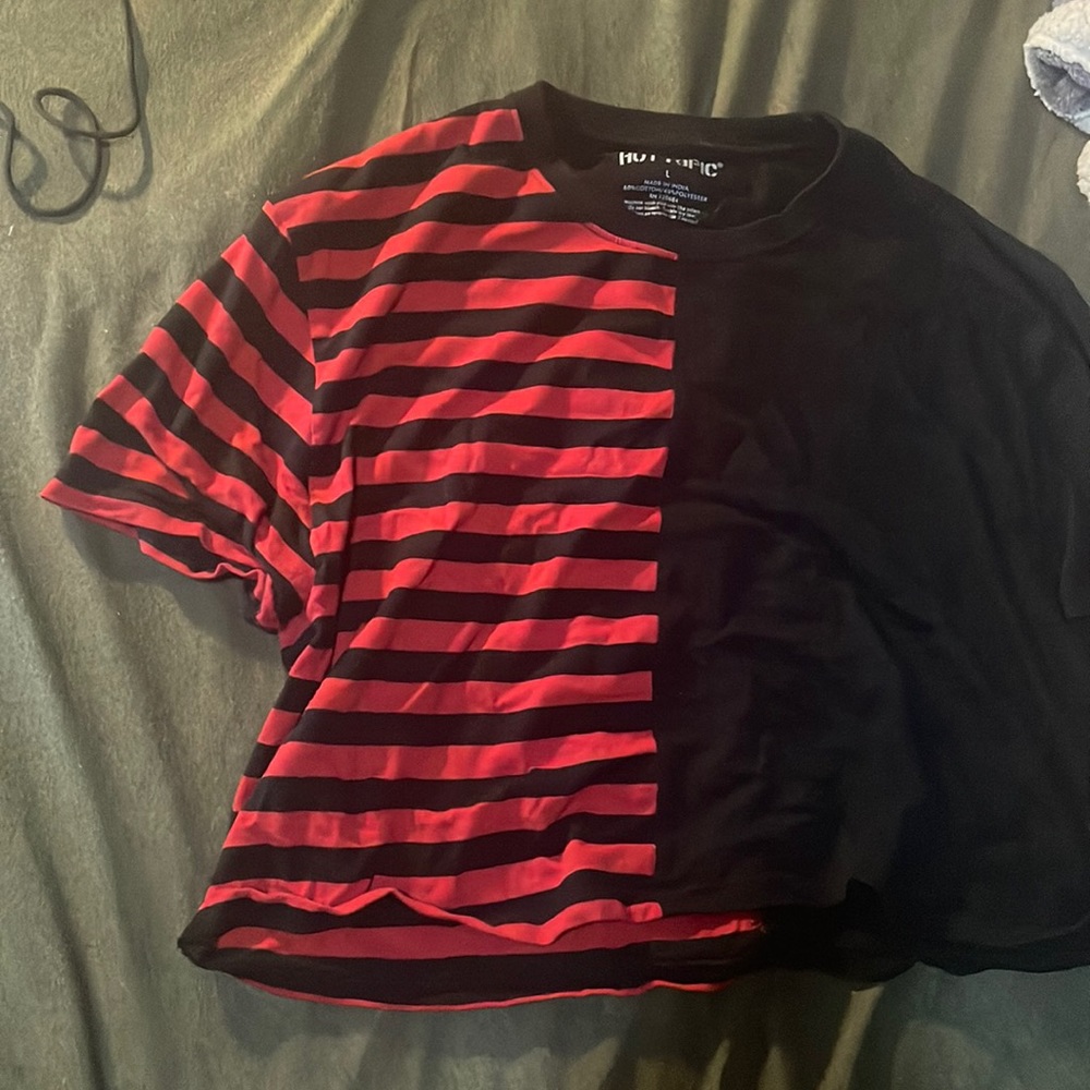 COPY - Red and black striped and black belly shirt